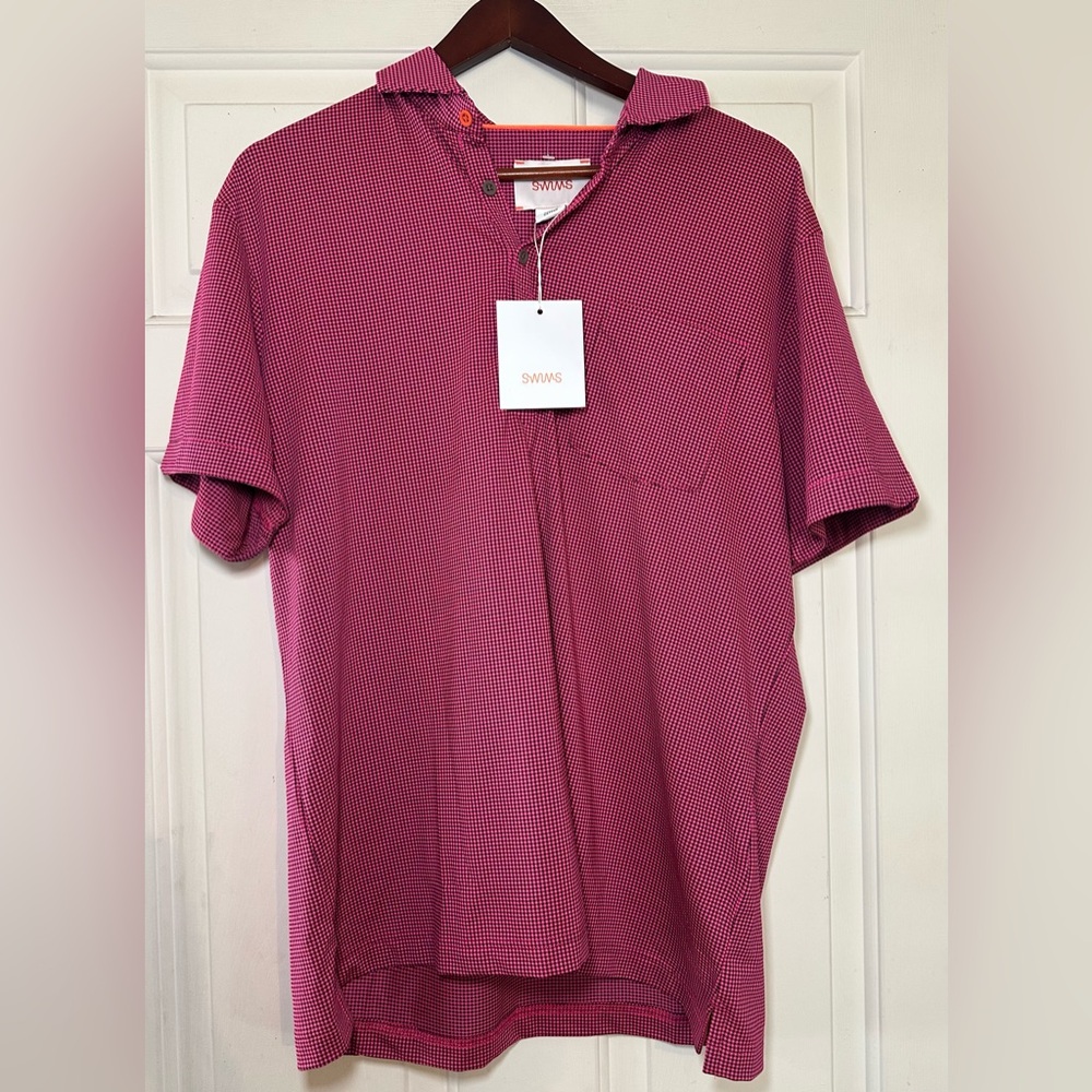 Swims Pink Checked Polo Shirt NWT Short Sleeve Men’s‎ Size XL $125.